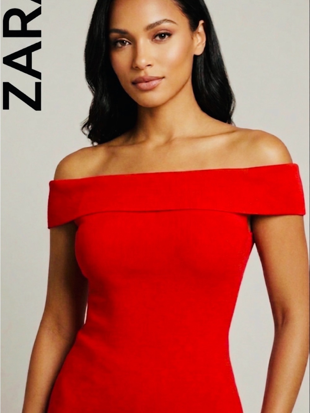 ZARA Red Off-the-Shoulder Knit Top Size S | Short Sleeve Ribbed Blouse
